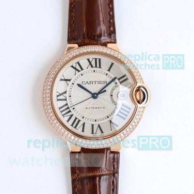 TW Factory Swiss Replica Cartier Ballon Bleu 2824 Rose Gold Double-row Diamond Watch 